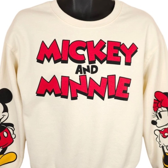 Disney Mickey And Minnie Mouse Sweatshirt Unisex Size XL(15-17) Cream Disney Top - Picture 12 of 14